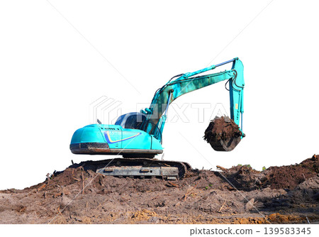Excavator isolated on white background. Green tracked Backhoe loader isolated on white Excavator isolated on white background. Green tracked Backhoe loader isolated on white 139583345