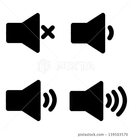 A set of four volume icons, from mute to full volume. A set of four volume icons, from mute to full volume. 139583570