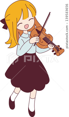一幅女孩拉小提琴的插圖 一幅女孩拉小提琴的插圖 139583656