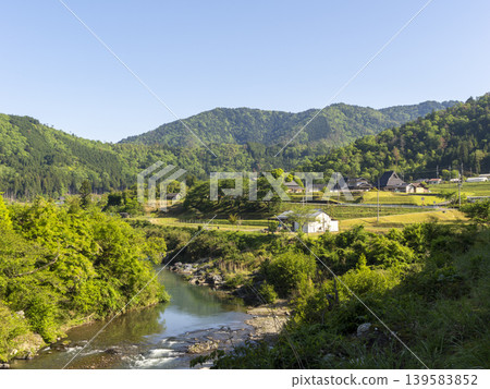 A landscape of Miyama-cho, Nantan City, Kyoto Prefecture, where the Yura River flows. A landscape of Miyama-cho, Nantan City, Kyoto Prefecture, where the Yura River flows. 139583852