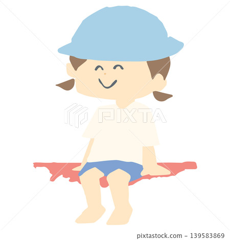 A girl is shown looking at a swimming pool. Illustration. Break time. Safety management. Flat. A girl is shown looking at a swimming pool. Illustration. Break time. Safety management. Flat. 139583869