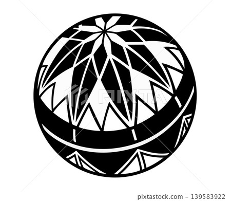 Illustration of a traditional Japanese temari ball (Temari), monochrome. 139583922