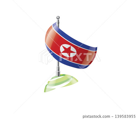 Highly detailed of waving North Korea flag with metallic pole and subtle shadow effects for print Highly detailed of waving North Korea flag with metallic pole and subtle shadow effects for print 139583955
