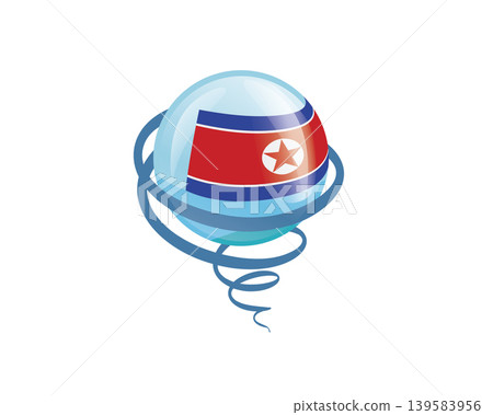 Stylish international icon showcasing North Korea flag within reflective globe design 139583956