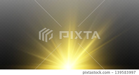 Sunburst effect creating a bright golden glow with radiating light rays Sunburst effect creating a bright golden glow with radiating light rays 139583997