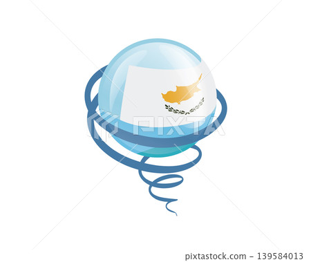 Stylish international icon showcasing Cyprus flag within reflective globe design 139584013