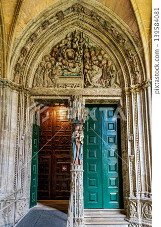 Exterior of the Cathedral Saint Mary, Catedral Metropolitana de Santa Maria la Real in Pamplona, Navarre, Spain. Exterior of the Cathedral Saint Mary, Catedral Metropolitana de Santa Maria la Real in Pamplona, Navarre, Spain. 139584081