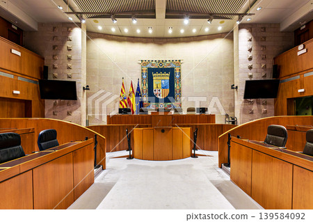 View of parliament of Aragon in Spain. This political assembly is where regional deputys and Aragon president debate View of parliament of Aragon in Spain. This political assembly is where regional deputys and Aragon president debate 139584092