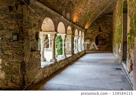 Interior of the antique monastery Sant Pedro de Rodes in the National Park of Cap de Creus, Emporda, Girona, Spain Interior of the antique monastery Sant Pedro de Rodes in the National Park of Cap de Creus, Emporda, Girona, Spain 139584115