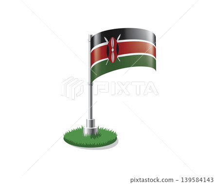 Kenyan flag on a flagpole mounted on the grass Kenyan flag on a flagpole mounted on the grass 139584143
