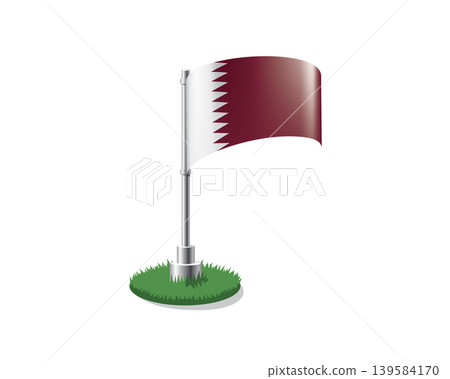 Qatar flag on a flagpole mounted on the grass Qatar flag on a flagpole mounted on the grass 139584170