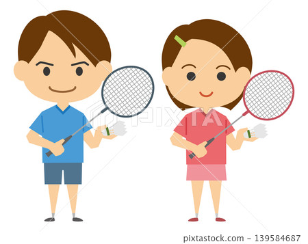 Image illustrations of badminton players (male and female set) Image illustrations of badminton players (male and female set) 139584687