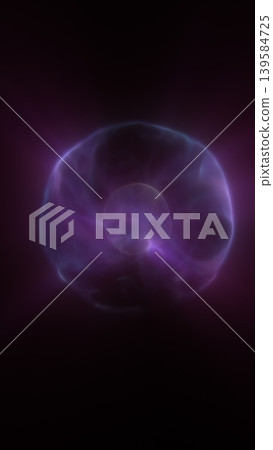 Glowing blue cell-like form with nucleus on purple background, abstract biology and microbiology concept Glowing blue cell-like form with nucleus on purple background, abstract biology and microbiology concept 139584725