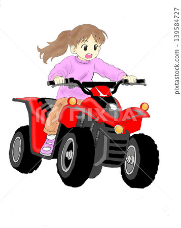 圖：一個女孩騎著四輪全地形車 139584727