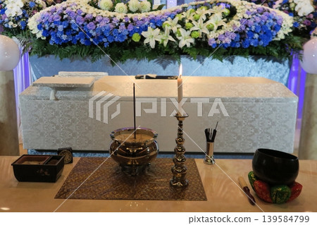 A funeral hall with a quiet atmosphere A funeral hall with a quiet atmosphere 139584799