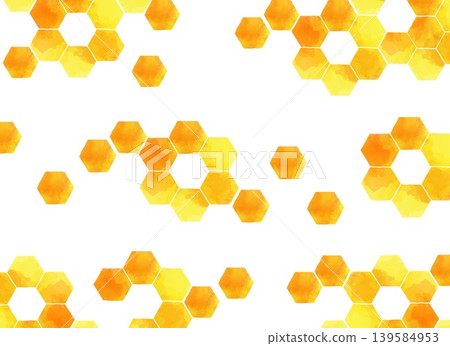 Honeycomb pattern watercolor-style background material with orange and yellow hexagonal design 139584953