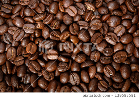 Top View Texture of Premium Roasted Coffee Beans Background Top View Texture of Premium Roasted Coffee Beans Background 139585581