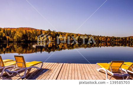 Dock on Lac-Superieur, Mont-tremblant, Quebec, Canada Dock on Lac-Superieur, Mont-tremblant, Quebec, Canada 139585703