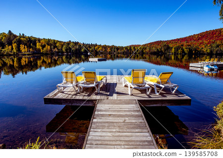 Dock on Lac-Superieur, Mont-tremblant, Quebec, Canada Dock on Lac-Superieur, Mont-tremblant, Quebec, Canada 139585708