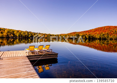 Dock on Lac-Superieur, Mont-tremblant, Quebec, Canada Dock on Lac-Superieur, Mont-tremblant, Quebec, Canada 139585710