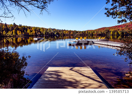 Dock on Lac-Superieur, Mont-tremblant, Quebec, Canada Dock on Lac-Superieur, Mont-tremblant, Quebec, Canada 139585713