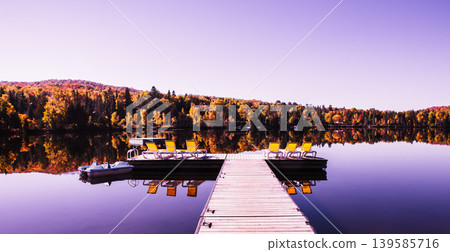 Dock on Lac-Superieur, Mont-tremblant, Quebec, Canada Dock on Lac-Superieur, Mont-tremblant, Quebec, Canada 139585716