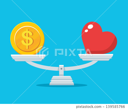 Money vs Love Balance Scale Wealth and Relationship Concept Money vs Love Balance Scale Wealth and Relationship Concept 139585766