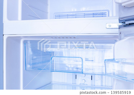 new modern refrigerator opens to reveal the inside, empty refrigerator new modern refrigerator opens to reveal the inside, empty refrigerator 139585919