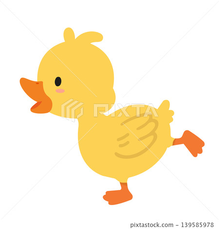 Cute Yellow Duckling Walking With Cheerful Expression Cute Yellow Duckling Walking With Cheerful Expression 139585978