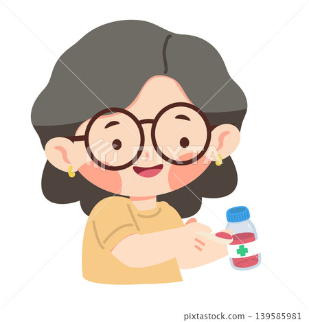 Woman Holding Medicine Bottle And Spoon For Treatment Woman Holding Medicine Bottle And Spoon For Treatment 139585981