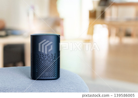 Smart Speaker Voice Assistant in a Modern Living Room Setting Smart Speaker Voice Assistant in a Modern Living Room Setting 139586005
