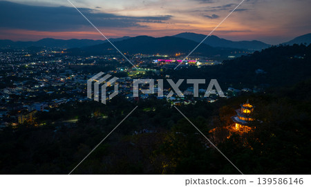 Aerial view of scenery Khao Rang viewpoint at twilight. Aerial view of scenery Khao Rang viewpoint at twilight. 139586146