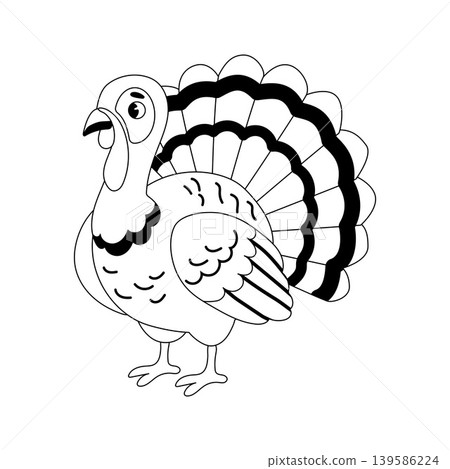 Cute turkey cartoon bird line art for kids coloring book Cute turkey cartoon bird line art for kids coloring book 139586224
