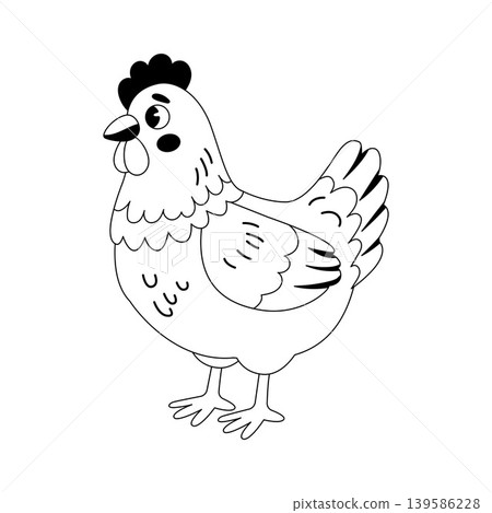 Cute cartoon chicken line art illustration for children coloring book Cute cartoon chicken line art illustration for children coloring book 139586228