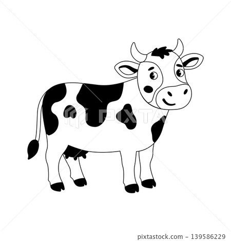 Cute spotted cow line art illustration for kids coloring book Cute spotted cow line art illustration for kids coloring book 139586229