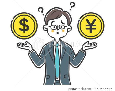 一位商人正在思考外匯、貨幣、美元和日圓——向量 一位商人正在思考外匯、貨幣、美元和日圓——向量 139586676