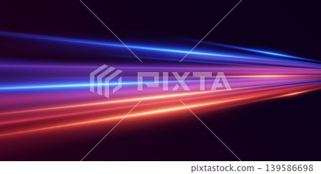 Colorful light streaks blurring motion, creating speed lines on dark background 139586698