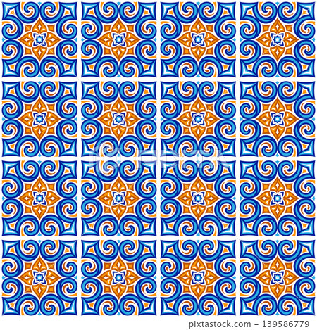 Ancient ceramic tile pattern. Wall or floor texture. Decorative antique stone ornament. Ancient ceramic tile pattern. Wall or floor texture. Decorative antique stone ornament. 139586779