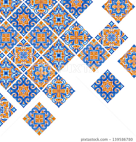 Ancient ceramic tile pattern. Wall or floor texture. Decorative antique stone ornament. 139586780