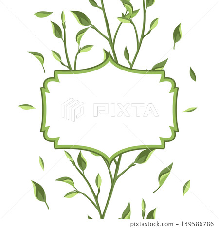Frame with leaves. Spring or summer stylized foliage. 139586786