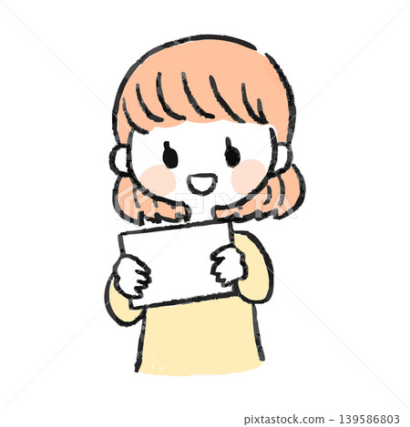 一位面帶微笑的女子手持一塊空白面板。 139586803