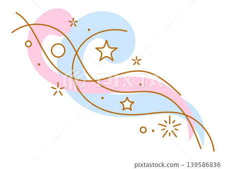 Curls and waves with stars. Magic outline illustration. Line art style. Curls and waves with stars. Magic outline illustration. Line art style. 139586836