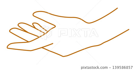 Hand gesture image. Palm points or gives something. Line art style isolated human hand. 139586857