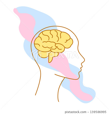 Mental health illustration. Brain in head. Female character with psychological problems. Mental health illustration. Brain in head. Female character with psychological problems. 139586995