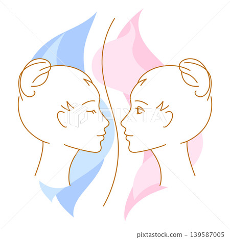Mental health illustration. Split personality. Female character with psychological problems. Mental health illustration. Split personality. Female character with psychological problems. 139587005