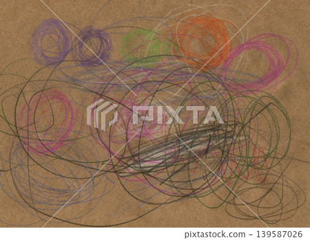 Abstract Scribble Art on Brown Paper Colorful Circles and Lines for Creative Backgrounds 139587026
