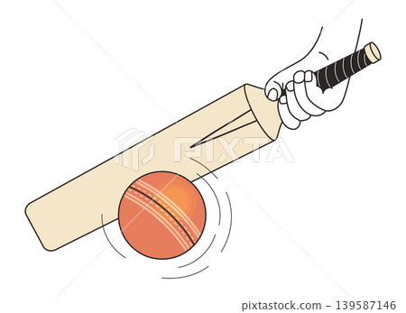 Cricket One Hand Batting Grip. Hand Holding Bat Handle Fragment and Red Ball Action. Minimalist Vector Illustration. Cricket One Hand Batting Grip. Hand Holding Bat Handle Fragment and Red Ball Action. Minimalist Vector Illustration. 139587146