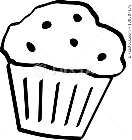 A simple and cute line drawing illustration of a chocolate chip cupcake. 139587178