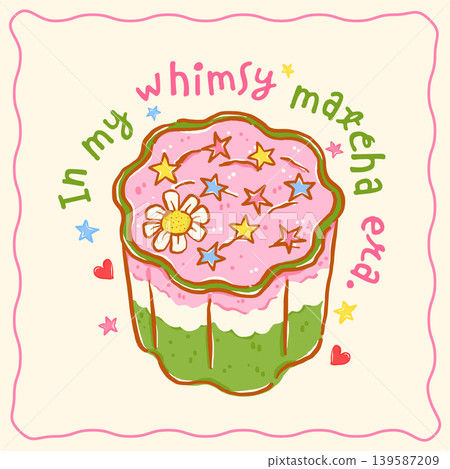 Whimsy strawberry matcha latte girly sprinkles with Saying quote whimsical hand drawn doodle Coquette Whimsy strawberry matcha latte girly sprinkles with Saying quote whimsical hand drawn doodle Coquette 139587209