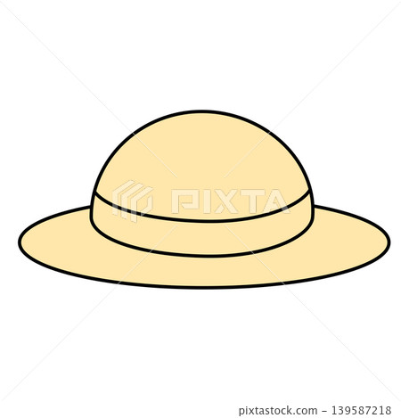 Summer straw hat set with colorful pictogram icons and ribbon - perfect for preventing heatstroke. 139587218